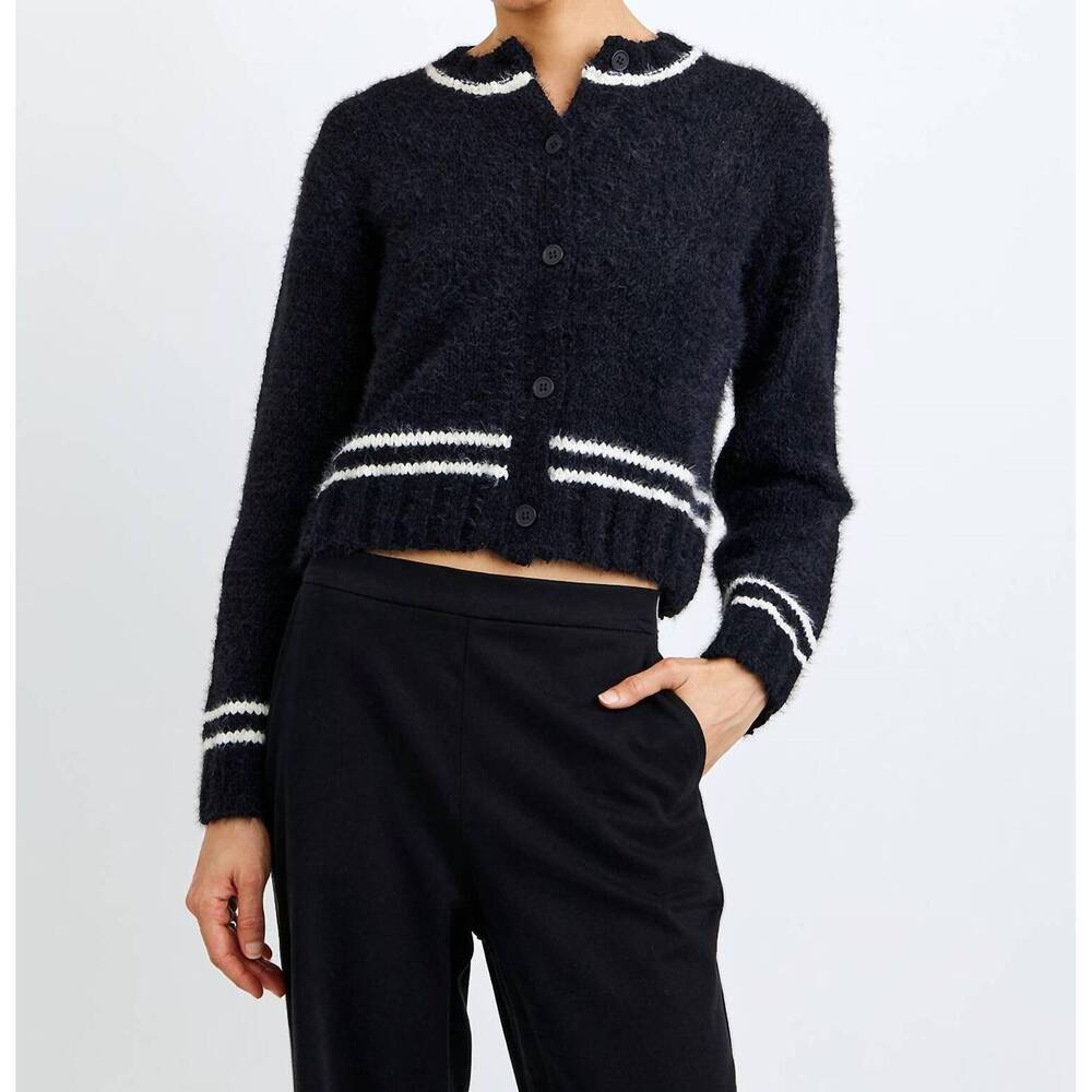 NEW BELLA DAHL contrast stripe cardigan in black